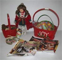 Porcelain Christmas doll with stand, various