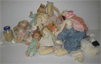 Box of stuffed country style animals, vintage