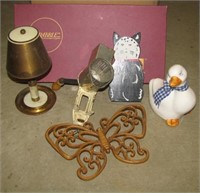 Various small picture frames, ceramic duck