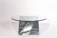POLISHED ALUMINUM AND GLASS COFFEE TABLE