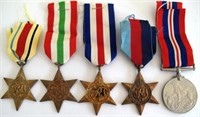 Five British WW11 medals unnamed