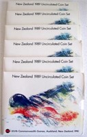 Six New Zealand 1989 unc coin sets