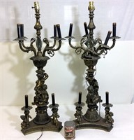 2 lampes vintage en laiton style Rococo