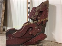 Antique red paint chunky wooden corbel
