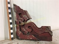 Antique chunky red paint wooden corbel