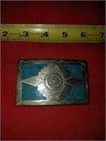 Alpaca Mexico silver and turquoise belt buckle