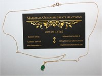 14KT Gold Emerald w/Diamond Pendant and Chain