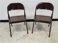 Pair of Brown Metal Folding Chairs