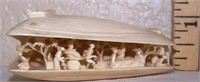 CARVED ANTIQUE IVORY CLAM SHELL WITH DETAILED