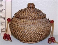 TIGHTLY WOVEN MINIATURE INDIAN MADE SEWING BASKET