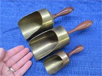 3 nice brass & wood measure scoops