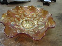 Footed Fluted Carnival glass bowl