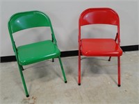 Pair of Red & Green Metal Folding Chairs