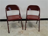 Pair of Burgundy Maroon Metal Folding Chairs