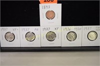 GROUP OF 5 HIGH QUALITY BUFFALO NICKELS AND