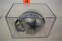 TOM LANDRY AUTOGRAPHED MINI HELMET IN DISPLAY