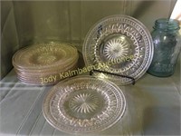 Set of 10 vintage pressed glass luncheon plates