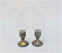 2- Sterling Silver hurricane candle holders- 9"