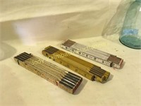 3 vintage wooden folding rulers