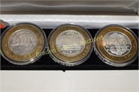 GROUP OF 3 LTD ED SILVER CASINO TOKENS