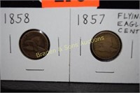 US 1857 AND 1858 FLYING EAGLE PENNIES