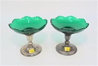 2- Sterling Silver compote with green glass,