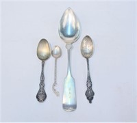 Lot, 1 coin silver and 3 sterling silver spoons