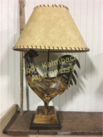 Large primitive style metal rooster lamp