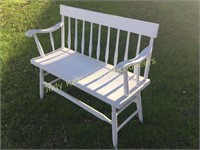 Spindle back white paint wood bench
