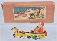 JAPAN Tin Windup SANTA SLEIGH & RAINDEER w/BOX