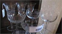 Cut crystal stemware. 3 flutes. 4 cocktail