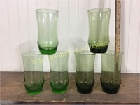 6 Libbey green glass water or tea glasses