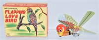 JAPAN Tin Windup FLAPPING LOVE BIRD w/ BOX