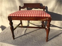 Antique Stool w/ Red Checkered Cushion