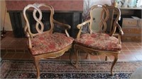 Armchair pair. Wood frame. Wicker seats with