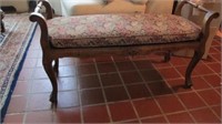 Wood bench rectangular. Wicker seat. Fabric