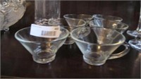 Clear glass cups (6) + clear glass decanter with