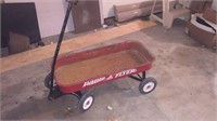 Vintage radio flyer wagon with a plastic tote