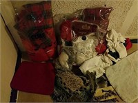 Lot of holiday blankets, rugs, pillows and towels