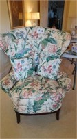 Fan back chair with floral pattern