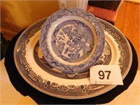 Ironstone Blue Willow 9" plate, and Johnson Bros.