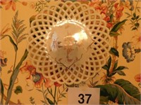 Milk glass Atterbury closed lattice edge 11"