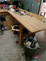 3 wooden Work benches and contents on underneath