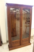 Ant. walnut glass door cabinet w/ glass shelves