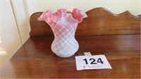 Satin glass vase, pink & white