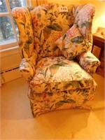 Large wing back chair, floral upholstery