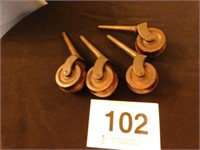 Four furniture casters, Shank 3" high, wooden