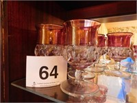Ruby flashed King crown 7 goblets, believed to be