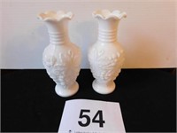 Imperial milk glass 6" grape cluster vases