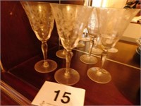 Five needle etched tall goblets